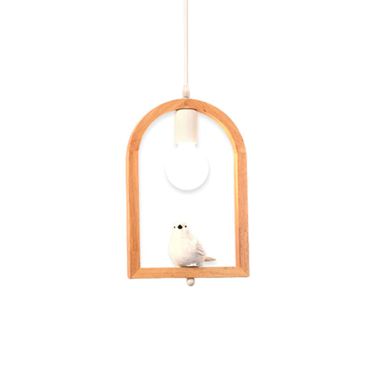 Modern Nordic Pendant Ceiling Lamp with Resin Bird Pendant, Wooden Arch Frame - White, 1 Light