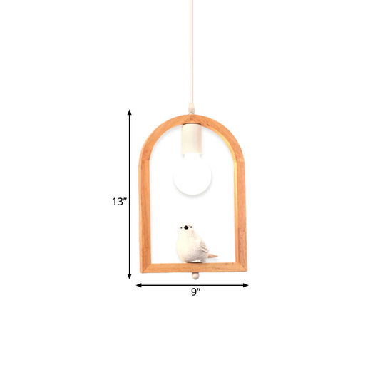 Modern Nordic Pendant Ceiling Lamp with Resin Bird Pendant, Wooden Arch Frame - White, 1 Light