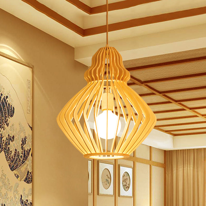 Asian Bellied Basswood Lantern: 1-Light Pendant For Restaurant Table