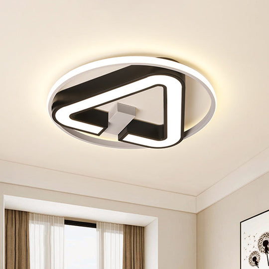 Minimalist Black Triangle LED Flush Light with Halo Ring for Close to Ceiling - 19"/22" Wide Warm/White Light