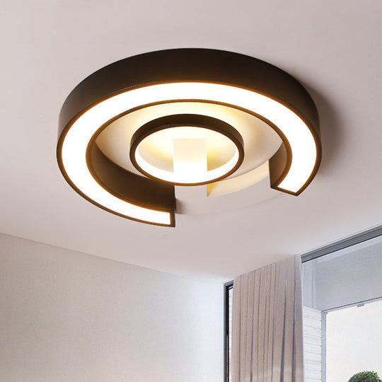 Modern Black Flush Mount LED Ceiling Light, Curved Acrylic Fixture in Warm/White Light, 18"/21.5" Width