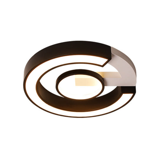 Modern Black Flush Mount LED Ceiling Light, Curved Acrylic Fixture in Warm/White Light, 18"/21.5" Width