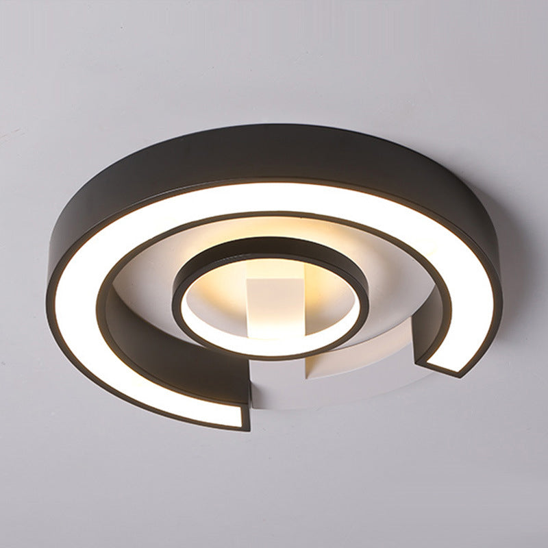 Modern Black Flush Mount LED Ceiling Light, Curved Acrylic Fixture in Warm/White Light, 18"/21.5" Width