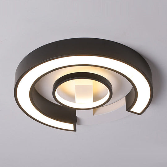 Modern Black Flush Mount LED Ceiling Light, Curved Acrylic Fixture in Warm/White Light, 18"/21.5" Width