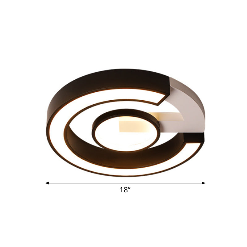 Modern Black Flush Mount LED Ceiling Light, Curved Acrylic Fixture in Warm/White Light, 18"/21.5" Width