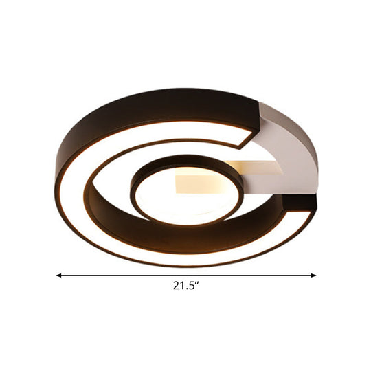 Modern Black Flush Mount LED Ceiling Light, Curved Acrylic Fixture in Warm/White Light, 18"/21.5" Width