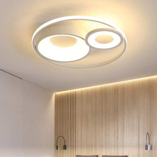 Metallic Nordic LED Flush Mount Ceiling Light - 3 Circles, 16"/19.5" Wide, Warm/White Light (Black/White)