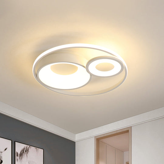 Metallic Nordic LED Flush Mount Ceiling Light - 3 Circles, 16"/19.5" Wide, Warm/White Light (Black/White)