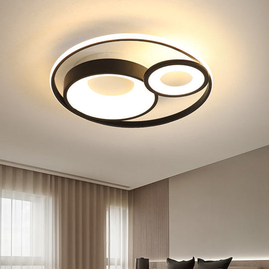 Metallic Nordic LED Flush Mount Ceiling Light - 3 Circles, 16"/19.5" Wide, Warm/White Light (Black/White)