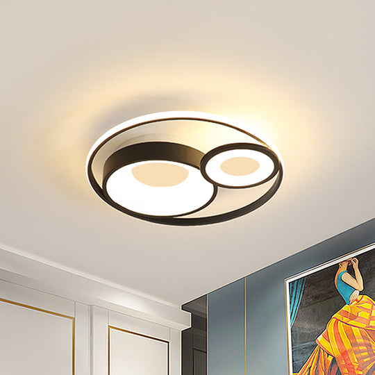 Metallic Nordic LED Flush Mount Ceiling Light - 3 Circles, 16"/19.5" Wide, Warm/White Light (Black/White)