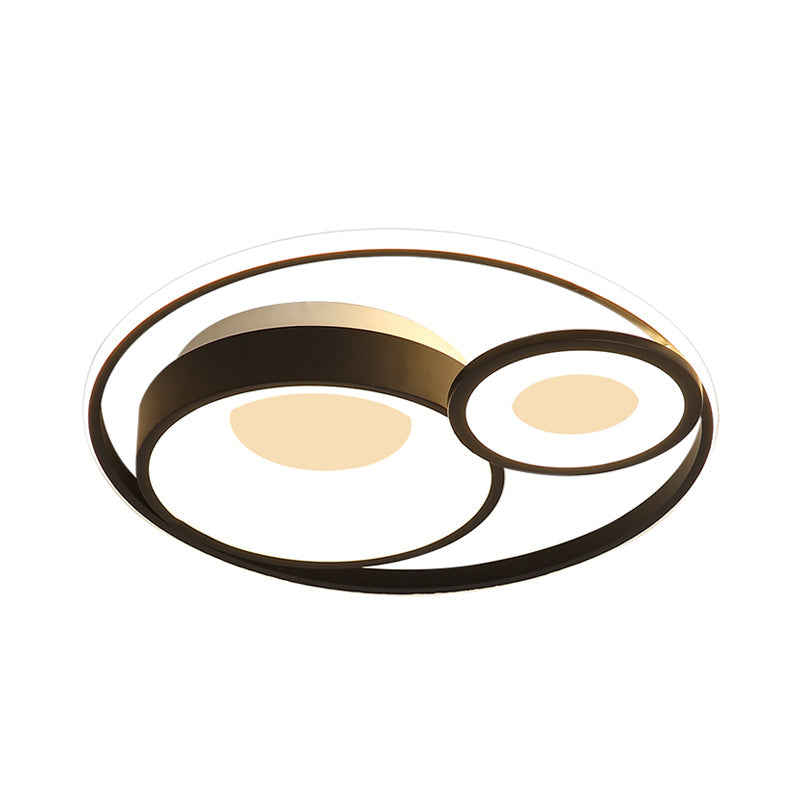 Metallic Nordic LED Flush Mount Ceiling Light - 3 Circles, 16"/19.5" Wide, Warm/White Light (Black/White)