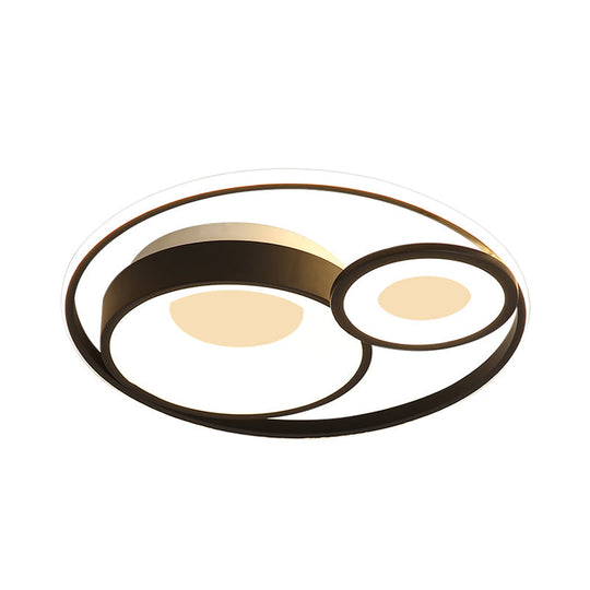 Metallic Nordic LED Flush Mount Ceiling Light - 3 Circles, 16"/19.5" Wide, Warm/White Light (Black/White)