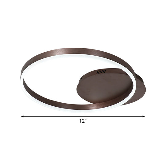 Modern LED Circle Flushmount Ceiling Light - Minimalist Aluminum Coffee, Warm/White, 12"/16"/8"+16" Width