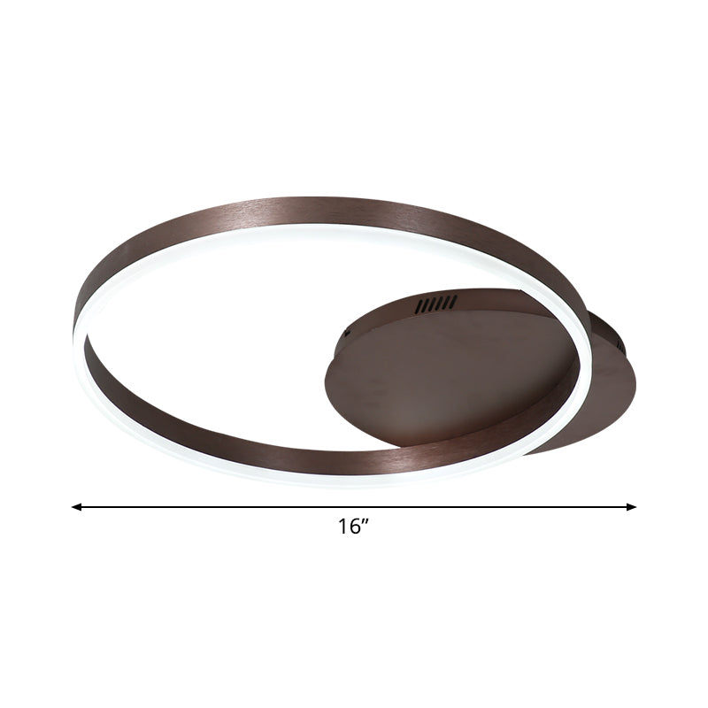 Modern LED Circle Flushmount Ceiling Light - Minimalist Aluminum Coffee, Warm/White, 12"/16"/8"+16" Width