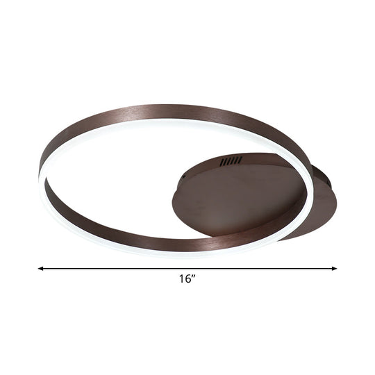 Modern LED Circle Flushmount Ceiling Light - Minimalist Aluminum Coffee, Warm/White, 12"/16"/8"+16" Width