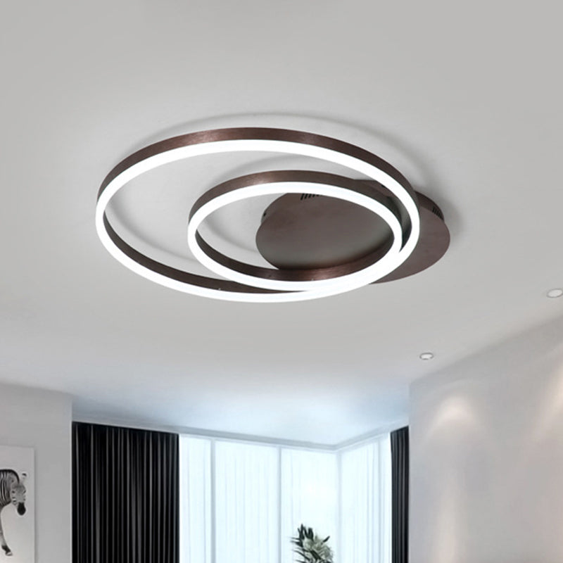 Modern LED Circle Flushmount Ceiling Light - Minimalist Aluminum Coffee, Warm/White, 12"/16"/8"+16" Width
