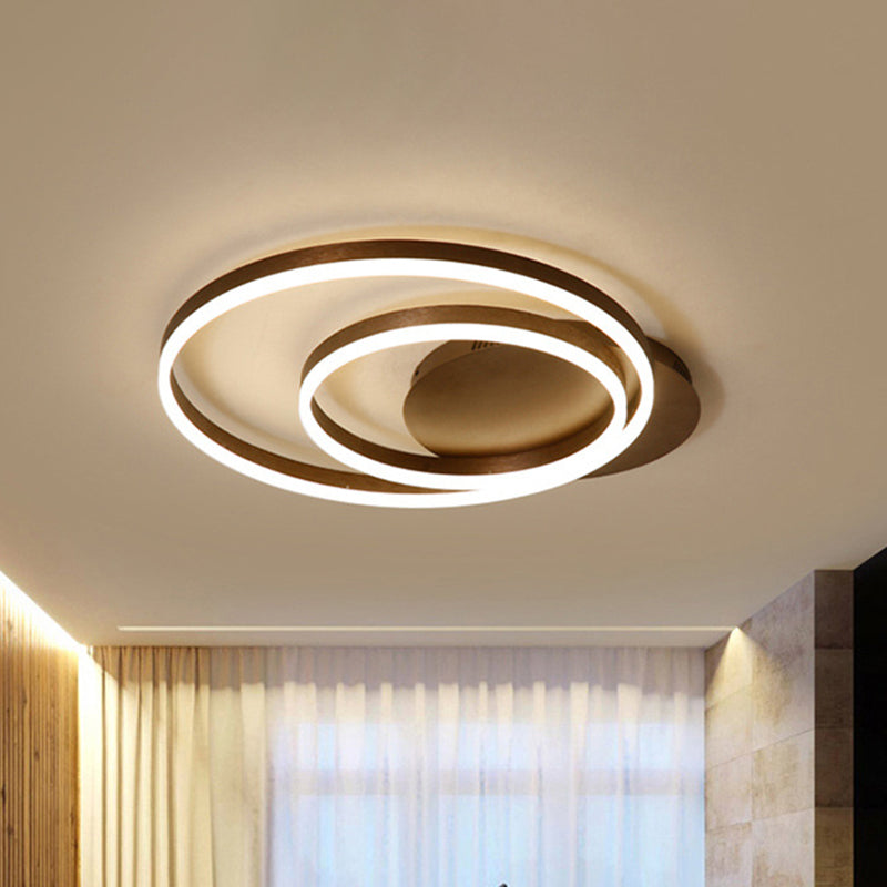 Modern LED Circle Flushmount Ceiling Light - Minimalist Aluminum Coffee, Warm/White, 12"/16"/8"+16" Width