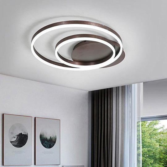 Modern LED Circle Flushmount Ceiling Light - Minimalist Aluminum Coffee, Warm/White, 12"/16"/8"+16" Width