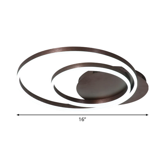 Modern LED Circle Flushmount Ceiling Light - Minimalist Aluminum Coffee, Warm/White, 12"/16"/8"+16" Width