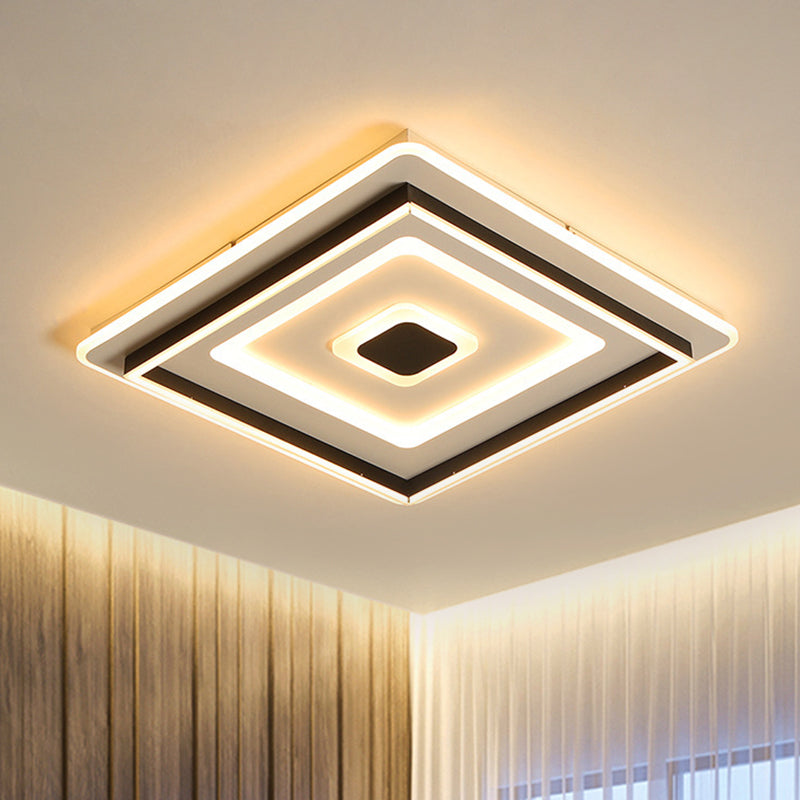 Modern Acrylic Square Flushmount LED Ceiling Light in Black - 18/21.5 Wide - Warm/White