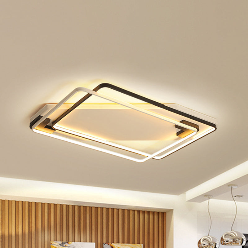 LED Ceiling Light Fixture - Modern Black-White Aluminum Overlapping Rectangle Flush Mount for Living Room, Warm/White Light