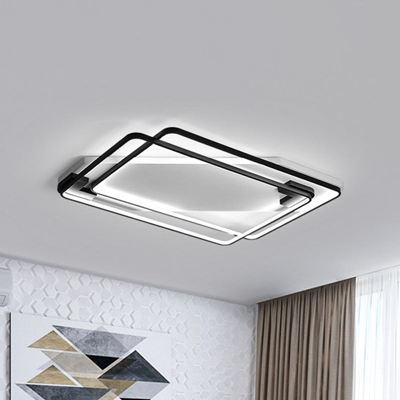 LED Ceiling Light Fixture - Modern Black-White Aluminum Overlapping Rectangle Flush Mount for Living Room, Warm/White Light