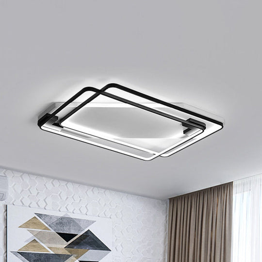 Led Ceiling Light Fixture - Modern Black-White Aluminum Overlapping Rectangle Flush Mount For Living