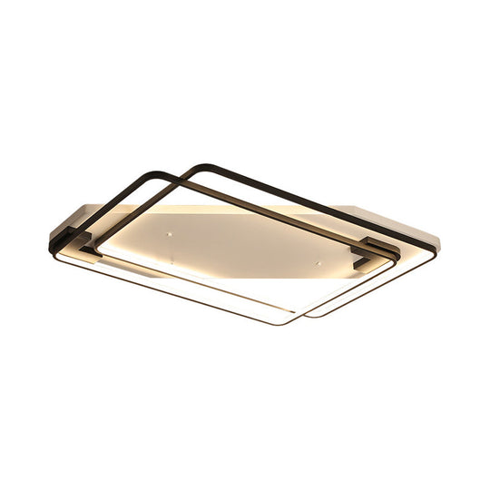 LED Ceiling Light Fixture - Modern Black-White Aluminum Overlapping Rectangle Flush Mount for Living Room, Warm/White Light