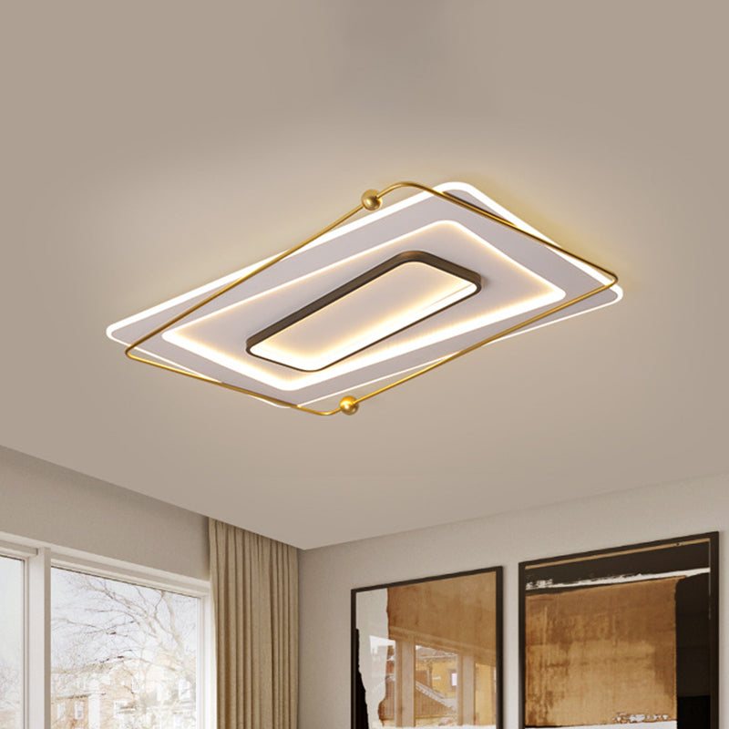 Modern White-Gold Layered Rectangular Flushmount LED Ceiling Light – Warm/White Glow