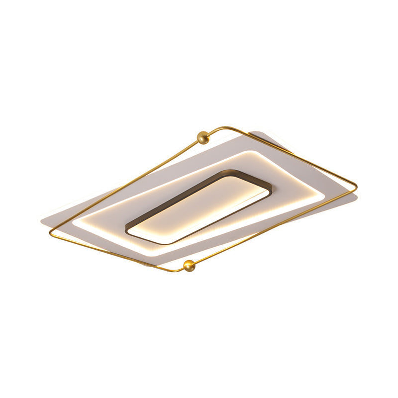 Modern White-Gold Layered Rectangular Flushmount LED Ceiling Light – Warm/White Glow