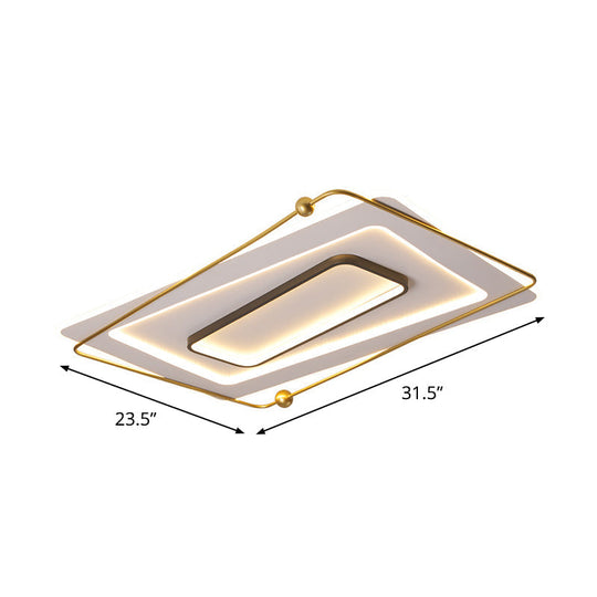 Modern White-Gold Layered Rectangular Flushmount LED Ceiling Light – Warm/White Glow