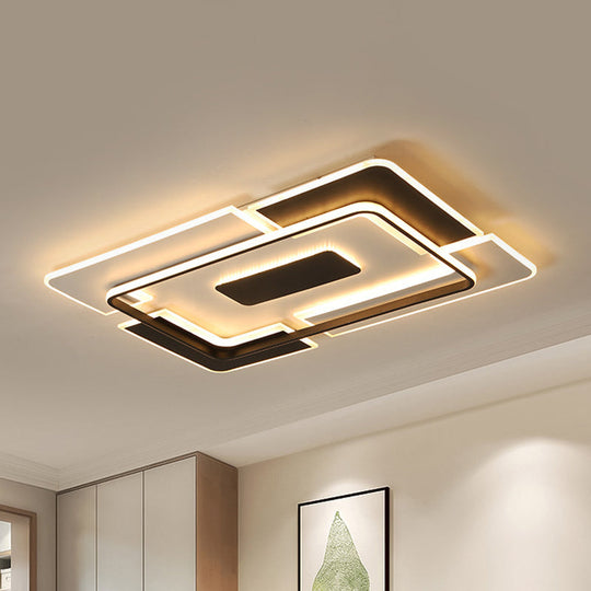 Modern LED Ceiling Light, Black & White Patchwork Aluminum Flush Mount Fixture for Lounge
