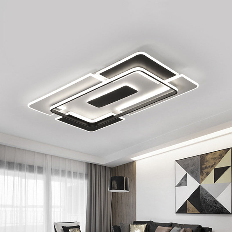 Modern LED Ceiling Light, Black & White Patchwork Aluminum Flush Mount Fixture for Lounge