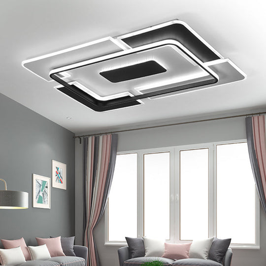 Modern LED Ceiling Light, Black & White Patchwork Aluminum Flush Mount Fixture for Lounge