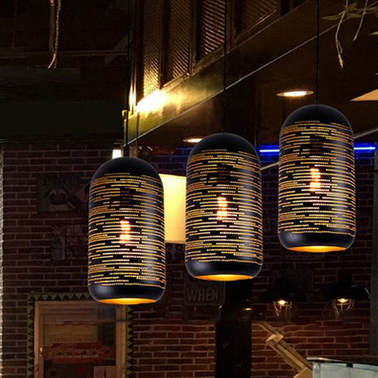 Laser-Cut Black Wintermelon Pendant Light - Loft Style Metal 1-Light 4/8 Wide Bistro Suspension Lamp