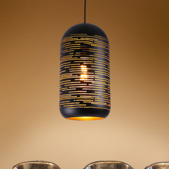 Laser-Cut Black Wintermelon Pendant Light - Loft Style Metal 1-Light 4/8 Wide Bistro Suspension Lamp