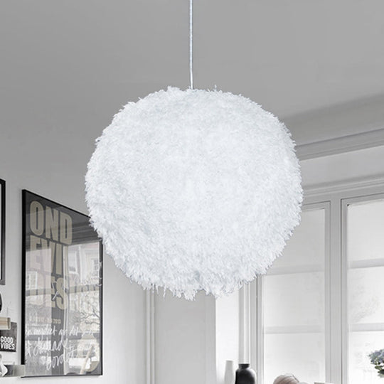Lampe suspendue moderne en forme de globe en peluche blanche - 1 tête d'éclairage de suspension en tissu pour chambre à coucher"
 (8"/12" de diamètre)