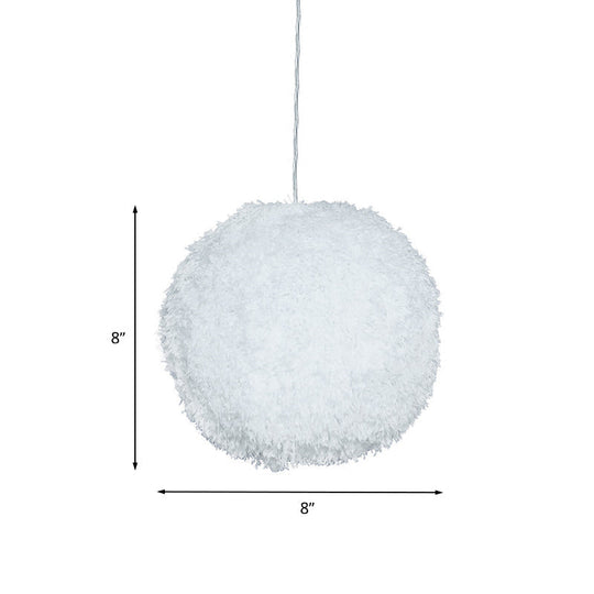 White Plush Globe Hanging Lamp - Modern 1 Head Fabric Suspension Lighting For Bedroom 8/12 Dia