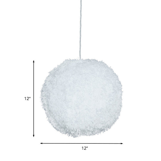 Lampe suspendue moderne en forme de globe en peluche blanche - 1 tête d'éclairage de suspension en tissu pour chambre à coucher"
 (8"/12" de diamètre)