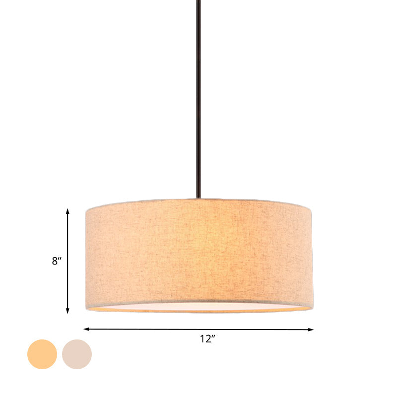 Minimalist Rounded Hanging Lamp in Apricot/Flaxen for Restaurants - 1-Light Fabric Pendant Lighting Fixture
