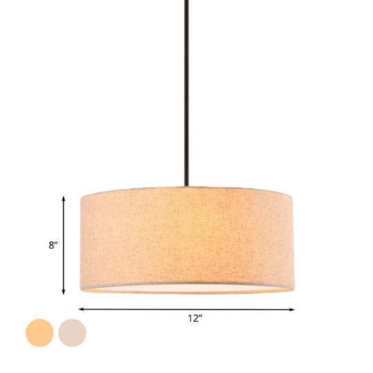 Stylish Rounded Hanging Lamp - Apricot/Flaxen Fabric 1 Light Pendant Fixture For Restaurants