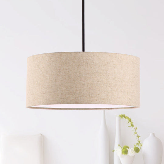 Stylish Rounded Hanging Lamp - Apricot/Flaxen Fabric 1 Light Pendant Fixture For Restaurants