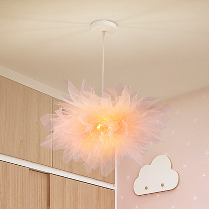 Blossom Hanging Light: Modern Hand-Sewn Cotton Yarn Lamp For Bedroom Ceiling In White/Pink Pink