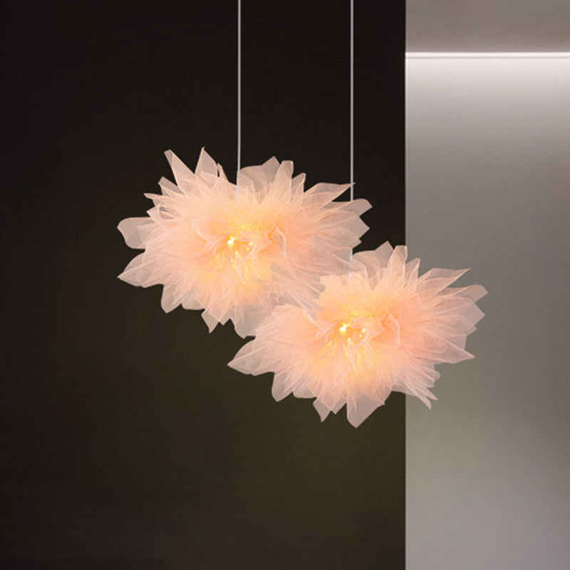 Modern Blossom Hanging Ceiling Lamp - Hand-Sewn Cotton Yarn. 1 Light - Bedroom Lighting in White/Pink