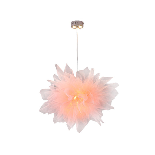 Modern Blossom Hanging Ceiling Lamp - Hand-Sewn Cotton Yarn. 1 Light - Bedroom Lighting in White/Pink
