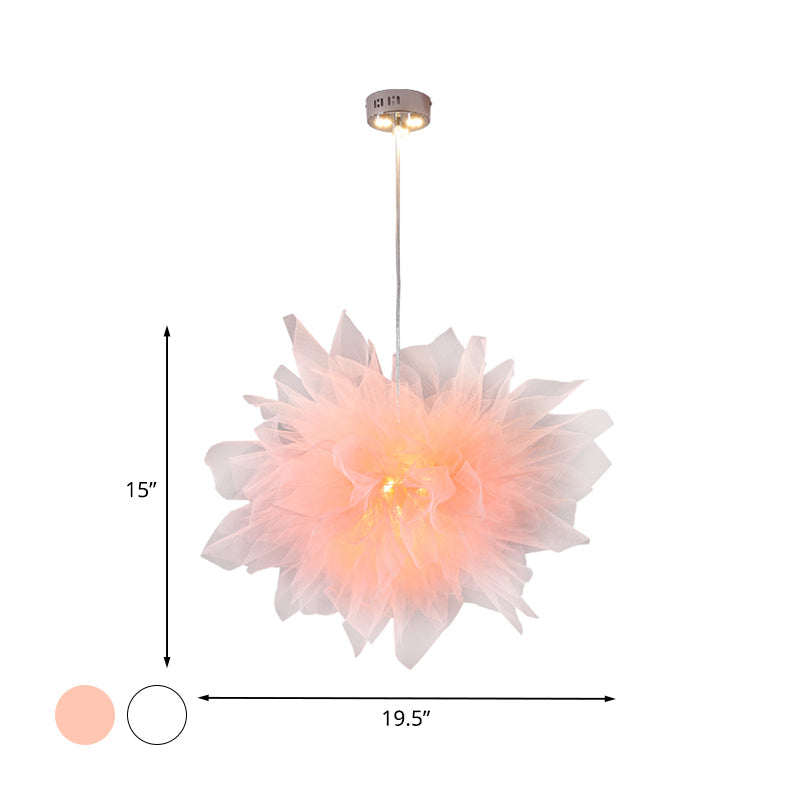 Blossom Hanging Light: Modern Hand-Sewn Cotton Yarn Lamp For Bedroom Ceiling In White/Pink