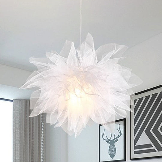 Blossom Hanging Light: Modern Hand-Sewn Cotton Yarn Lamp For Bedroom Ceiling In White/Pink White