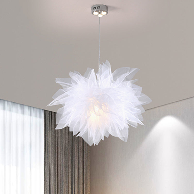 Blossom Hanging Light: Modern Hand-Sewn Cotton Yarn Lamp For Bedroom Ceiling In White/Pink