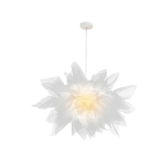 Modern Blossom Hanging Ceiling Lamp - Hand-Sewn Cotton Yarn. 1 Light - Bedroom Lighting in White/Pink
