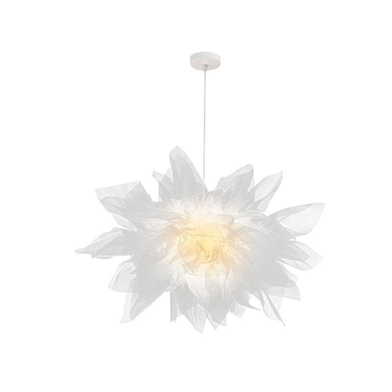 Blossom Hanging Light: Modern Hand-Sewn Cotton Yarn Lamp For Bedroom Ceiling In White/Pink